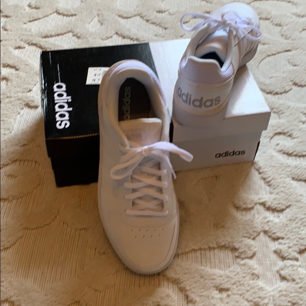 Adidas size 9 Woman’s white hoops 2.0 Worn Once